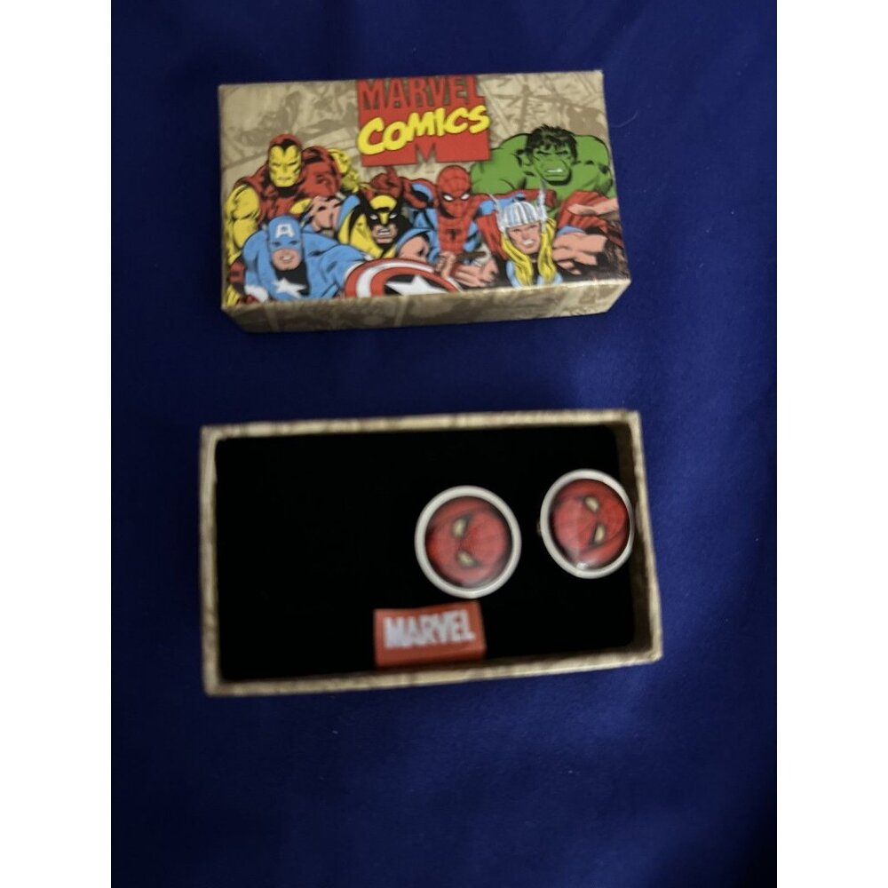 Marvel Comics SPIDERMAN Face Silvertone/Enamel CUFFLINKS in Gift Box